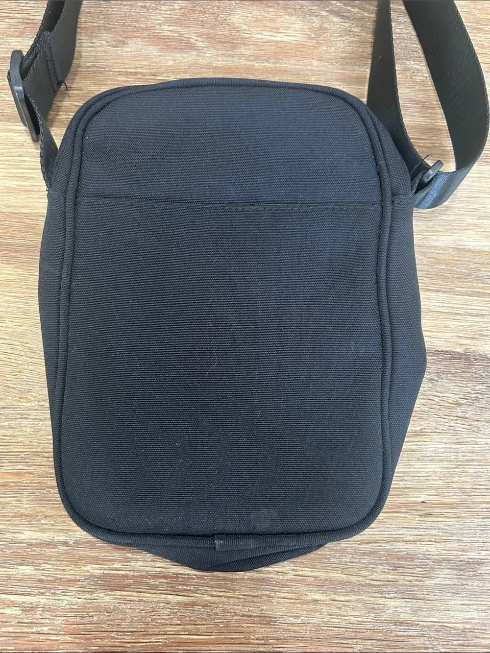 True Religion Black Canvas Belt Bag with Front Zip and Logo Patch